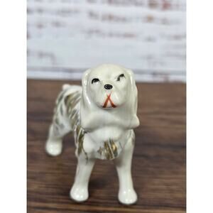VTG Hand-Painted Spaniel dog Figurine Gold Accents PAC Mark Mid-Century Ceramic